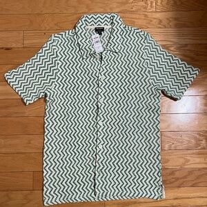 Todd Snyder White and Green Zigzag Short-Sleeve Button-Down Shirt